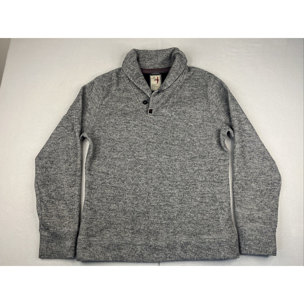 Relwen Mens Medium Ribbed Shawl Collar Pullover Sweater Huckberry Gray Stretch